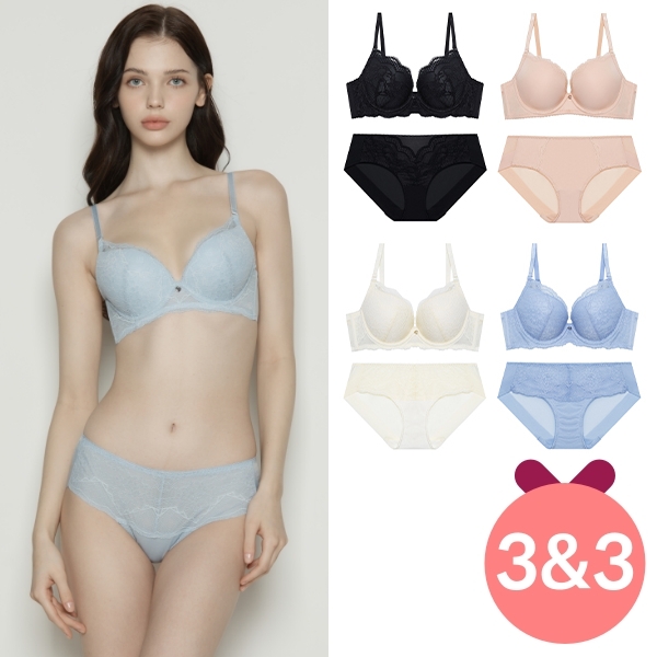 [3 SET] [라스트 피스]퓨어썸데이 와이어 브라 3+헴팬티 3 SET