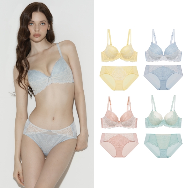 [SET]로맨티크 노와이어 브라+헴팬티 (Two-tone)